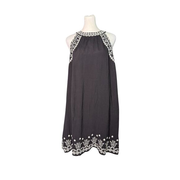 THML Womens Black Vittoria Embroidered Halter Top Scallop Dress Size Medium - Picture 1 of 11